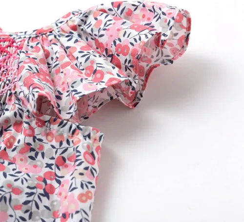 Miniatura 6 de Simplee kids Vestido fruncido de verano para niña, vestido casual de manga corta, estampado floral, vestido de princesa para niños pequeños