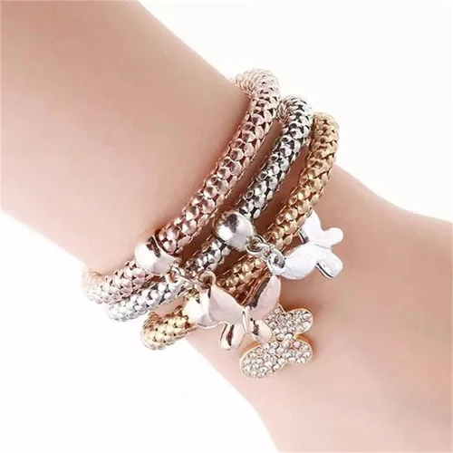 Miniatura 2 de SILANER Pulseras multicapa con dijes de cristal, 3 unidades, oro y plata, oro rosa, pulsera elástica en forma de corazón para mujer, árbol de la vida