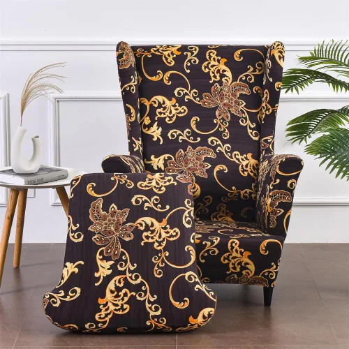 Miniatura 17 de Fundas para silla Wingback, 2 piezas, fundas elásticas elegantes para silla de ala con parte inferior elástica, protector de muebles para Hojas