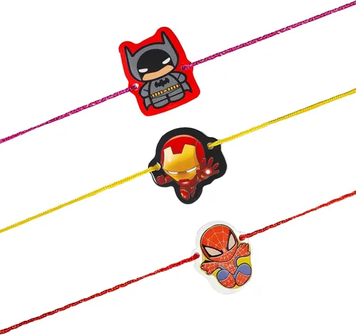 Miniatura 5 de Juego de 3 superhéroes Rakhi para hermano pequeño y hermana Rakhi de lujo para pequeño Bhai Bro Rakhi hilo RNJ0042, Algodón, No es una piedra