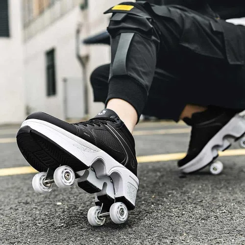 Miniatura 2 de Patines de ruedas para mujeres y hombres al aire libre, zapatos de parkour 2 en 1 con ruedas para niñas/niños, zapatos retráctiles de doble fila