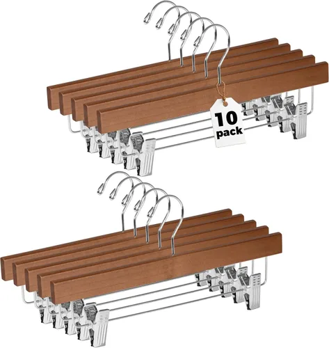 Miniatura 10 de Quality Hangers Perchas de madera para pantalones, paquete de 20 ganchos giratorios para ropa, falda de madera de loto, pantalones, pantalones
