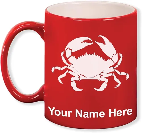 Miniatura 8 de LaserGram Taza de café redonda de cerámica de 11 onzas, cangrejo, grabado personalizado incluido (azul oscuro)