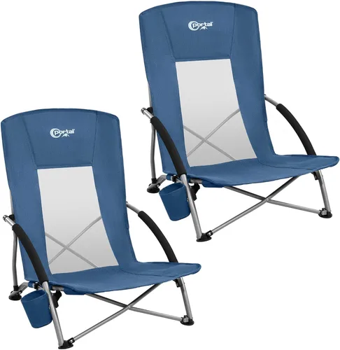 PORTAL Sillas de Playa para Adultos, Camping, Bajas, Ligeras, Portátiles con Soporte para Tazas, Respaldo de Malla, Bolsa de Transporte para Arena,