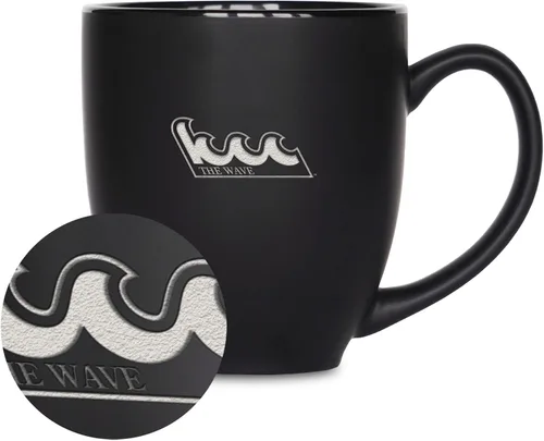 Miniatura 385 de Rico Industries - Taza de cerámica mate negra con grabado láser estándar de 15oz para NCAA (escuelas T & U) - Para bebidas calientes o frías
