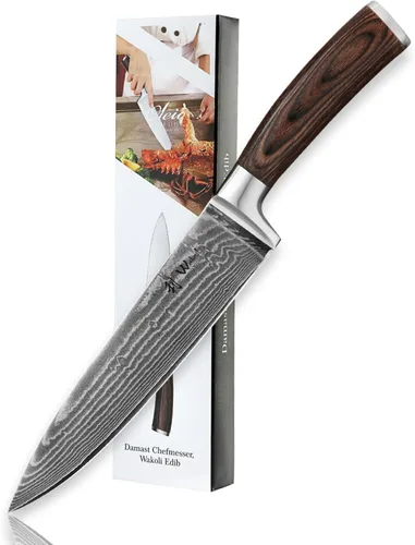 Wakoli EDIB Cuchillo de chef Damasco – Cuchillo de cocina de estilo japonés de 7.9 pulgadas, hoja de acero de Damasco de 67 capas con núcleo VG10, 1