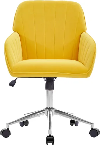 Miniatura 13 de YITAI Silla de escritorio giratoria de terciopelo de 360°, moderno sillón de oficina en casa con base dorada y ruedas para tocador, cómoda silla
