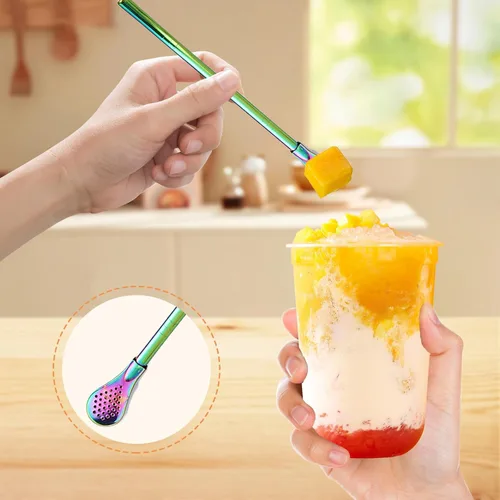 Miniatura 4 de 2 filtros de cuchara de acero inoxidable con 2 cepillos de limpieza, cuchara de té reutilizable para té suelto, paja de yerba mate, pajitas
