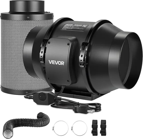 Miniatura 16 de VEVOR Kit de filtración de aire de 4 pulgadas, ventilador de conducto en línea de 180 CFM con controlador de velocidad, filtro de carbono y sistema