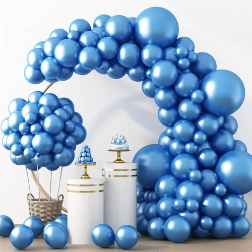 Miniatura 32 de Rubfac - Globos azul rey, 129 unidades, diferentes tamaños, 18, 12, 10 y 5 pulgadas para arco de guirnalda, decoración de cumpleaños azul, baby Azul