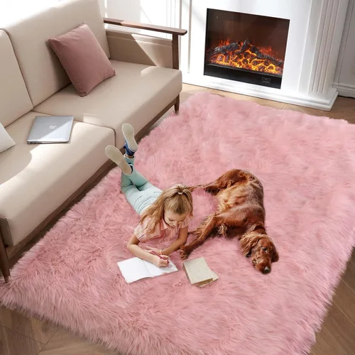 Miniatura 16 de Alfombra de piel sintética para sofá, silla, alfombra pequeña beige para dormitorio, 2 x 3 pies, alfombras peludas para habitación de los niños