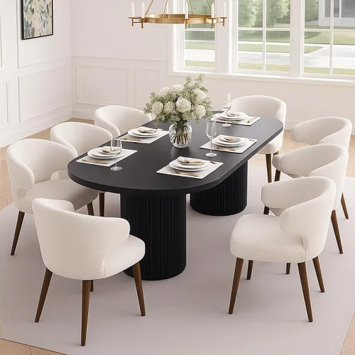 Miniatura 8 de HNY Juego de 2 sillas de comedor modernas de mediados de siglo, sillas de comedor tapizadas con respaldo de ala, sillas laterales de lino con patas