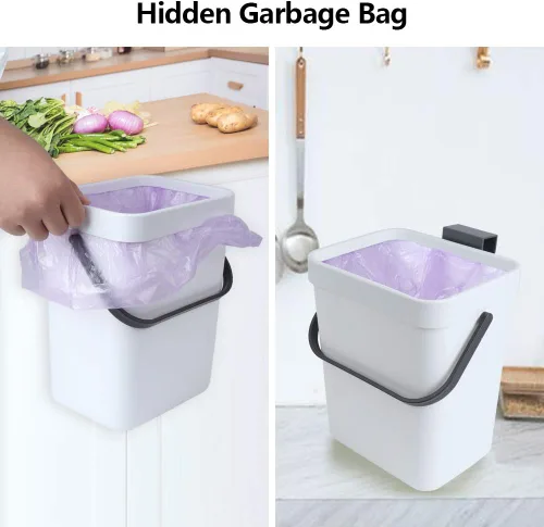 Miniatura 6 de Cubo de basura pequeño colgante con tapa debajo del fregadero para cocina, cesta de basura de plástico de 5 l/1.3 galones, cubo de basura de Verde