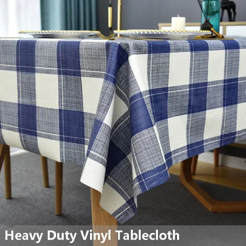 Miniatura 2 de TruDelve Mantel cuadrado de plástico de vinilo a cuadros azules, impermeable, lavable, para picnic al aire libre (54 x 54 pulgadas, azul)