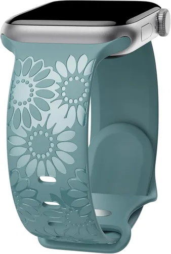 Miniatura 18 de Correa de silicona grabada de girasol compatible con correas de Apple Watch de 1.496, 1.575, 1.614, 1.654, 1.732, 1.772 y 1.772 pulgadas para mujer