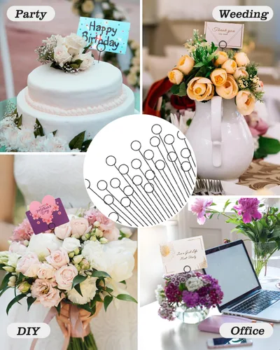 Miniatura 8 de Avsty 30 tarjeteros florales con púas de alambre para bodas, soporte de clip de fotos de metal, soporte para números de nombre de mesa, soporte
