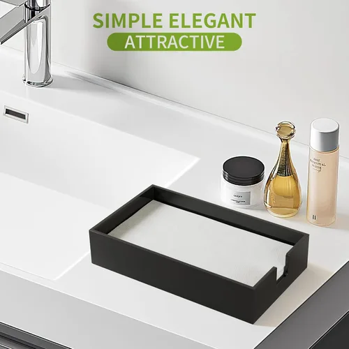 Miniatura 5 de Servilletero acrílico para toallas de invitados, bandeja de almacenamiento de toallas de mano de papel de baño negro, soporte de toalla de papel