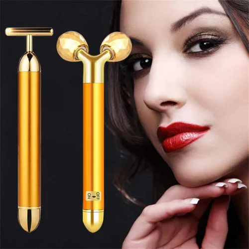 Miniatura 6 de DANGSHAN Masajeador facial eléctrico 2 en 1, masajeador facial dorado de 24 quilates, rodillo 3D y kit de masajeador de rodillo facial