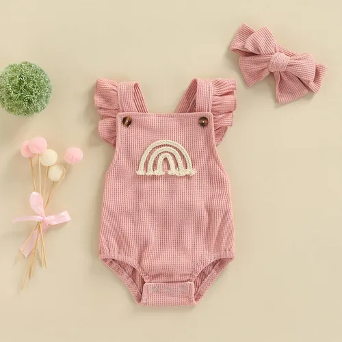 Miniatura 2 de Hnyenmcko Mameluco para bebé recién nacido con volantes sin mangas espalda descubierta con estampado de arco iris