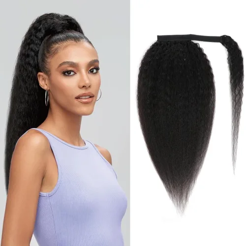 Miniatura 13 de Cola de Caballo con Cordón Afro Puff Cabello Humano Afro Rizado Crespo Cola de Caballo con Cordón 4C para Mujeres Negras Extensión de Cabello Humano