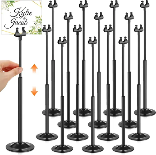 Miniatura 8 de Kathfly Juego de 12 soportes para números de mesa, ajustables, de metal, con clip de arpa, soporte de tarjeta desmontable para bodas, cumpleaños