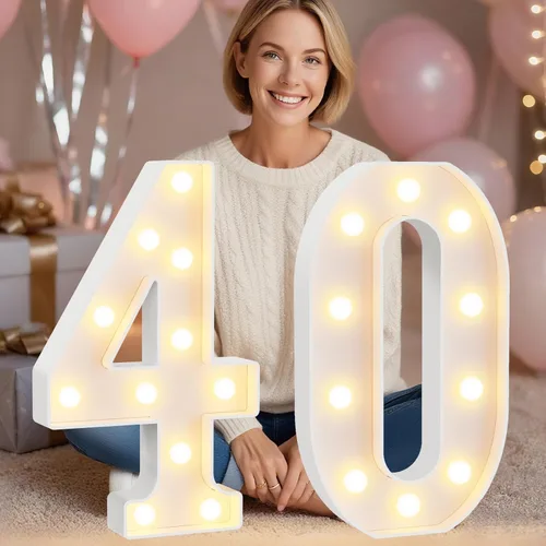 Miniatura 70 de Pooqla Letras y Números Decorativos con Luces LED, Letras y Números de Neón de Plástico Blanco para Decoración de Fiestas, Bodas, Funciona