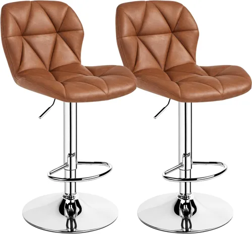 Miniatura 13 de Yaheetech Juego de 2 taburetes de bar, modernas sillas ajustables para isla de cocina, taburetes giratorios de piel sintética negra para bar, Negro