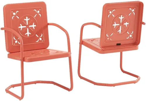 Crosley Furniture Azalea - Juego de 2 sillas para exteriores, sillas de patio de metal retro vintage para comedor, porche, cubierta, coral brillante