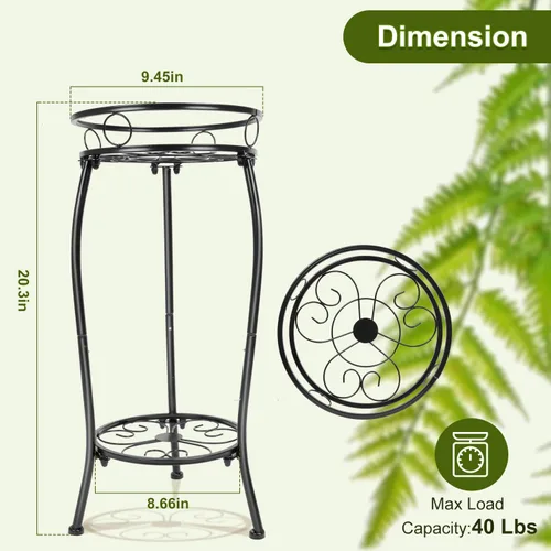 Miniatura 8 de THKFUL Soporte de metal para plantas para interiores y exteriores, soporte de 2 niveles altos para plantas en maceta, soporte para plantas de hierro