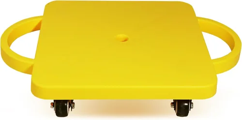GSE Games & Sports Expert - Tabla de patinete de piso de gimnasio amarilla con asas, patinete para sentarse para niños, juego interior, tabla de