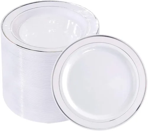 Miniatura 20 de bUCLA 30 platos de plástico transparente desechables, platos de plástico transparente resistentes de 10.25 pulgadas para fiestas y bodas