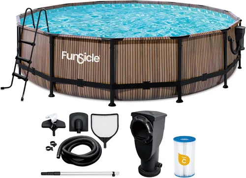 Miniatura 8 de Funsicle Oasis Designer - Piscina redonda sobre el suelo de 14 pies x 42 pulgadas con bomba de filtro SkimmerPlus, escalera y cubierta de piscina