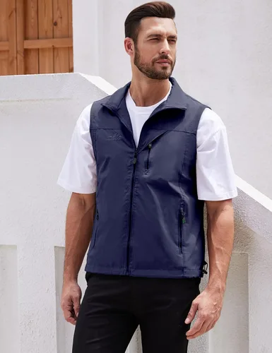 Miniatura 3 de Gihuo Chaleco ligero de golf para hombre, chaleco de pesca, safari, chaleco softshell casual sin mangas, ropa de abrigo