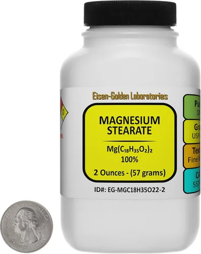 Miniatura 6 de Estearato de magnesio [Mg (C18H35O2)2] 100% USP polvo de grado alimenticio 1 oz en una botella