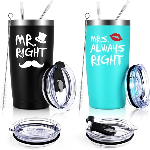 Miniatura 8 de Mr. Right Mrs. Always Right - Juego de vasos de viaje, regalos de compromiso de boda para marido, esposa, parejas recién casadas, novia, novio