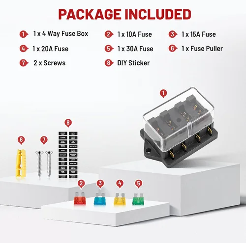 Miniatura 6 de RED WOLF Soporte de caja de bloque de fusibles de hoja de 4 vías con circuito estándar de 10 V-32 V CC para automóvil, camión, barco, marina, RV