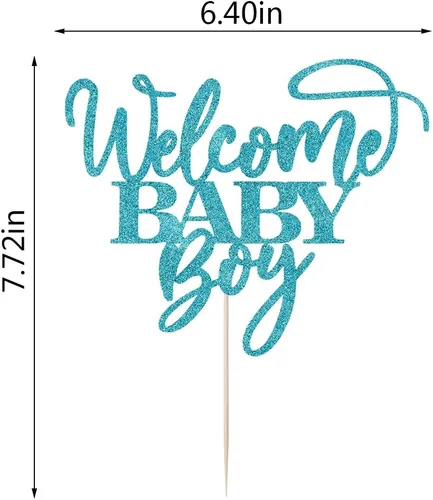 Miniatura 5 de Kaoenla Decoración para pastel de bienvenida de bebé niño con purpurina azul, decoración de fiesta de revelación de género para recién nacidos
