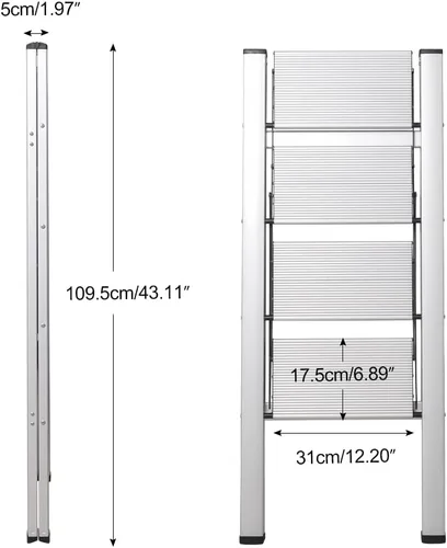 Miniatura 7 de Hershii Escalera plegable de aluminio para el hogar, ahorro de espacio, estante de almacenamiento con pedal ancho para el hogar, cocina, oficina, 4