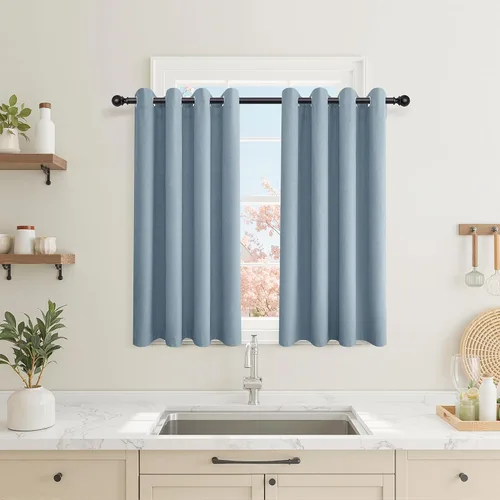Miniatura 11 de Cream Linen Blackout Curtains 90 Length 2 Panels Set for Living Room Bedroom, 100% Black Out Thermal Insulated Linen Drapes, Room Darkening Grommet