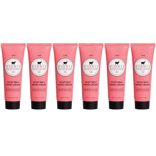Dionis Crema de manos de leche de cabra – Loción hidratante para piel seca, segura para pieles sensibles – Love 1 oz (paquete de 6)