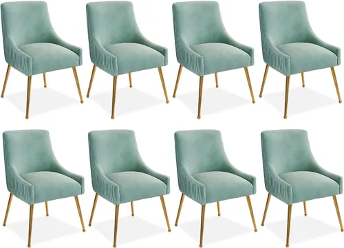 Miniatura 9 de Juego de 2 sillas de comedor, modernas sillas tapizadas para cocina, comedor con patas doradas, sillas de tela de terciopelo copetudo para sala