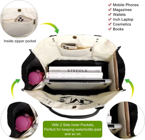 Miniatura 6 de BeeGreen Bolsas de lona con inicial, regalo de cumpleaños personalizado para mujeres, amigas, madre, mamá, bolsas de monograma bordadas con asa