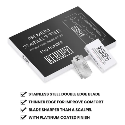 Miniatura 8 de Cuchillas de afeitar de seguridad KEROPY 100 - Acero inoxidable súper afilado y suministro de por vida para un afeitado suave, selladas
