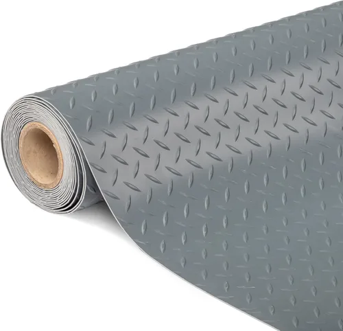 TUFFIOM Tapete de suelo de garaje de 7.5 x 17 pies, placa de diamante gruesa de PVC, rollo de suelo para debajo del automóvil, alfombrillas de
