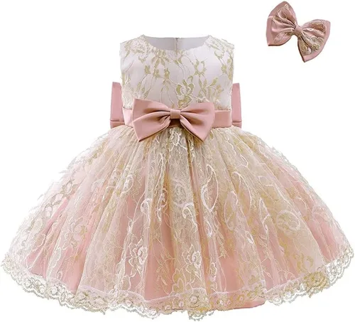 Miniatura 3 de Vestido de tul de encaje bordado con lazo para bebé, para cumpleaños, concurso, boda, fiesta de Navidad, tutú con clip para el cabello