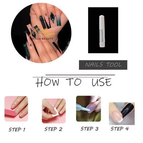 Miniatura 6 de MISUD Uñas postizas a presión – Uñas postizas largas con punta francesa negra, diseño de diamantes de imitación verde acrílico, 24 piezas 01702verde