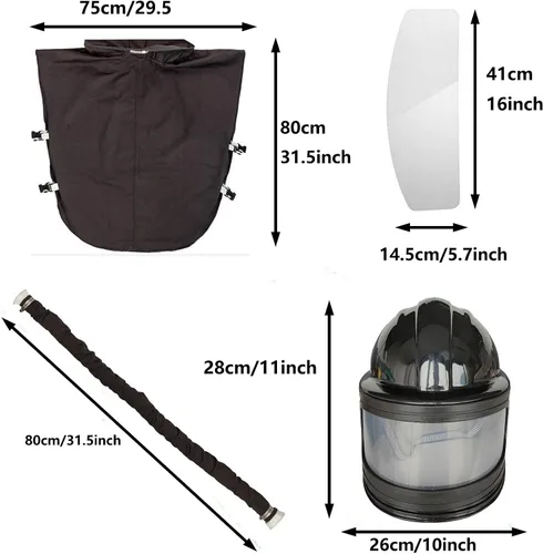 Miniatura 5 de Casco Sandblaster Seguro con Alimentación de Aire, Casco de Arenado, Protector de Hombro, Capucha de Arenado, Termostato Sandblaster, 5 Piezas