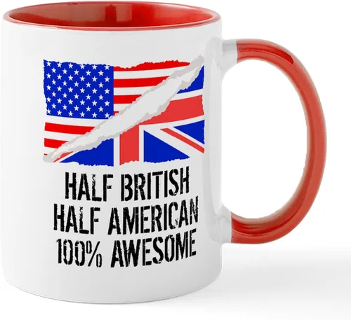 Miniatura 54 de CafePress Born American, British By Hea Taza de café de cerámica de 11 oz (11.0 fl oz)