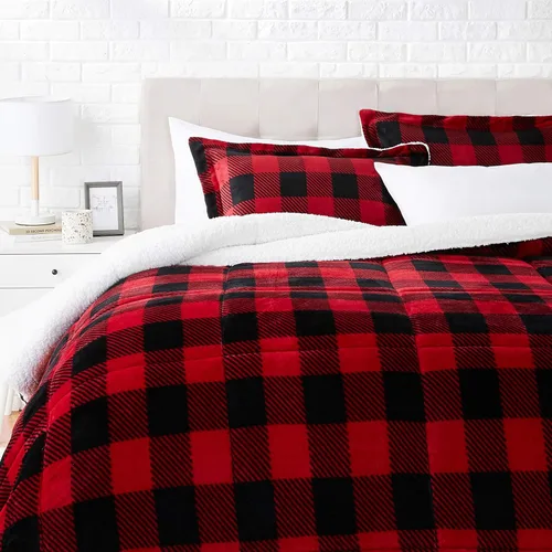Miniatura 16 de Amazon Basics Juego de ropa de cama de 3 piezas, Sherpa de micromink, ultrasuave, edredón cálido para todas las estaciones, tamaño King, azul Azul