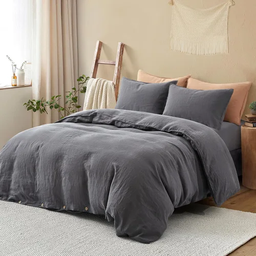 Miniatura 2 de ATLINIA Juego de funda de edredón de 100% lino de lino lavado a piedra - Lino francés puro orgánico para ropa de cama de granja estilo boho, incluye